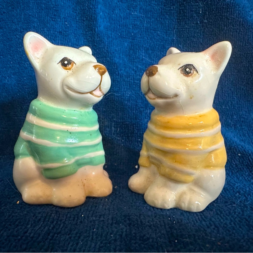 Mainstays French Bulldog Salt & Pepper Shakers  White FRENCHIES Wearing Sweaters